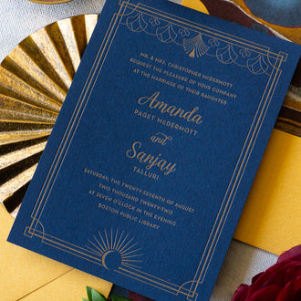 Gold letterpress on colored stock for a boston public library wedding 
