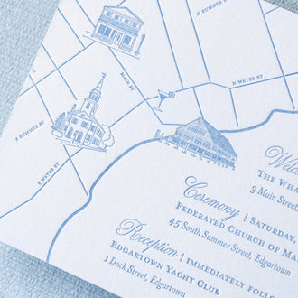 Martha's Vineyard custom invitation suite map with venue illustrations