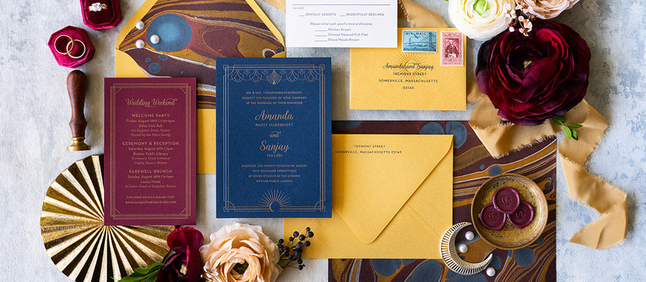 Letterpress Invitation for Celestial Wedding at the Boston Public Library 