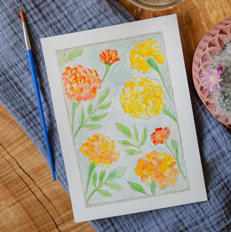 Marigolds Watercolor Art Card Kit