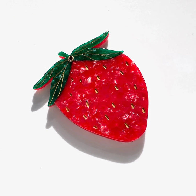 Hand-Painted Strawberry Compact Mirror