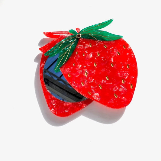 Hand-Painted Strawberry Compact Mirror